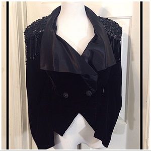 Vintage Blk Velvet, Saitin, Secuenced Fitted Blzer